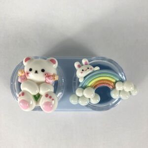 Portable Contact Lens Case Compact Size Home Travel Bear Bunny Rainbow Cute Kids